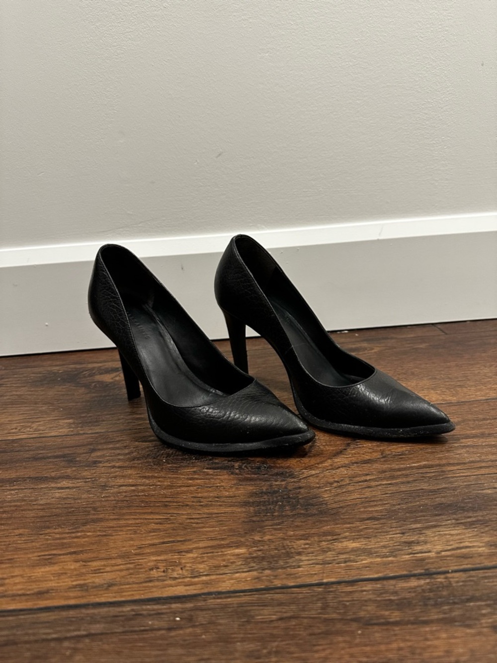 Women's All Saints Black Pointed-Toe Leather Pumps
